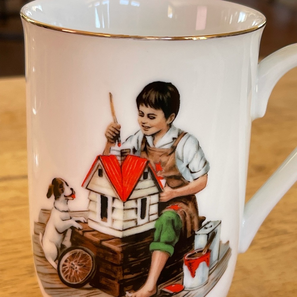 Norman Rockwell A Doll For Sis coffee mug 1986